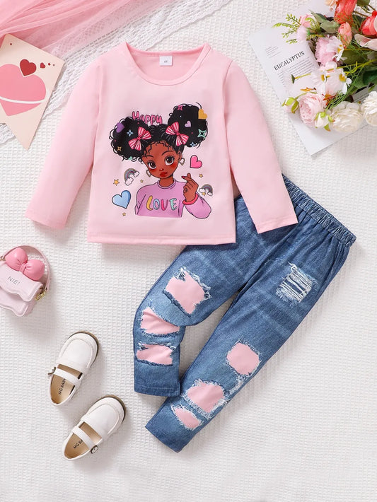 Cartoon Graphic Top and Pants Set