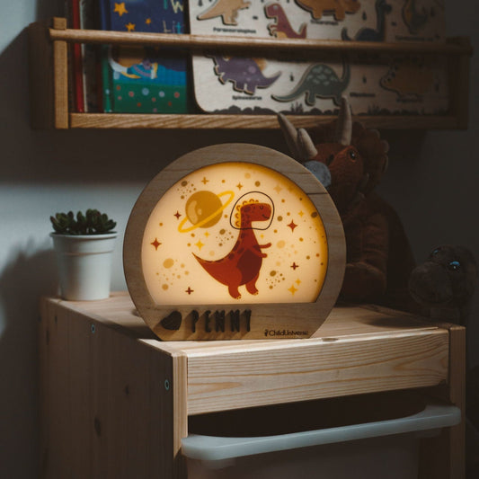 Hand-Carved Wooden Dinosaur Night Light