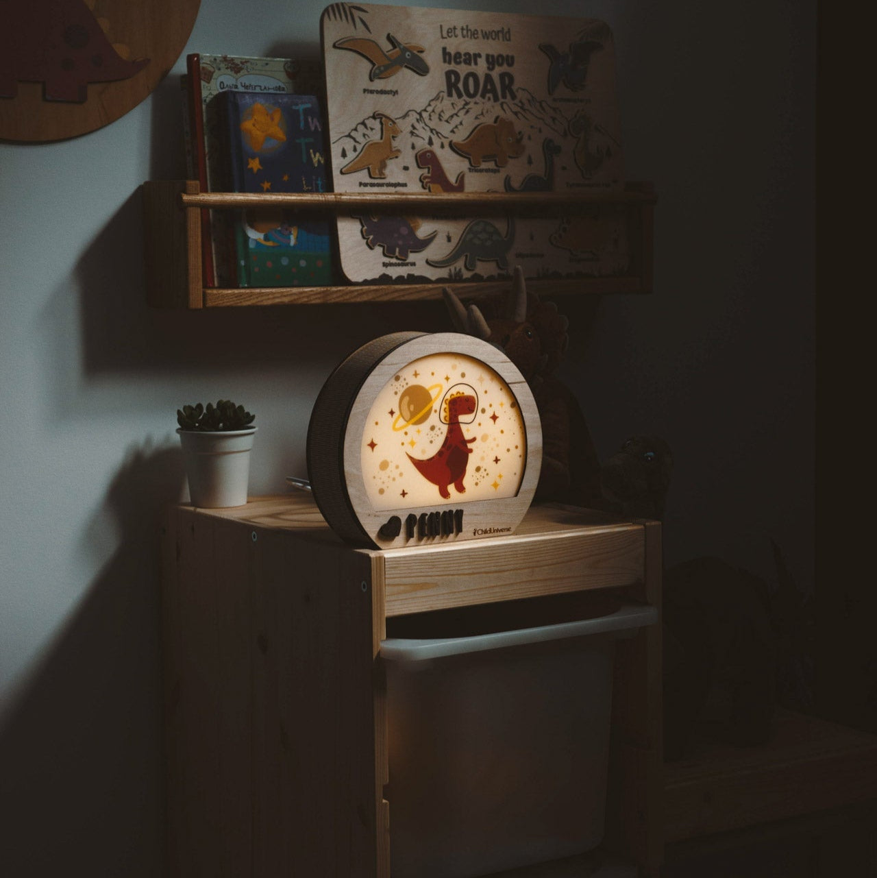 Hand-Carved Wooden Dinosaur Night Light