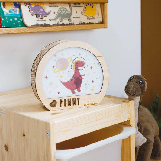 Hand-Carved Wooden Dinosaur Night Light