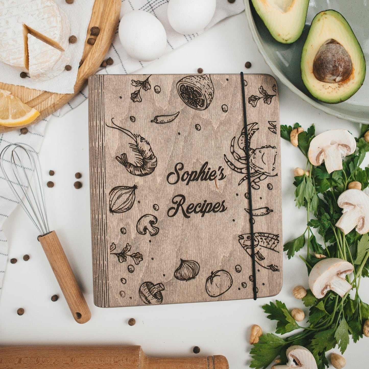 Wooden Recipe Book for Seafood